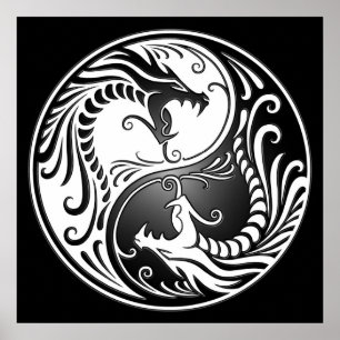 Póster Dragões, branco e preto de Yin Yang