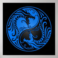 Dragões de Yin Yang Azul e Negro
