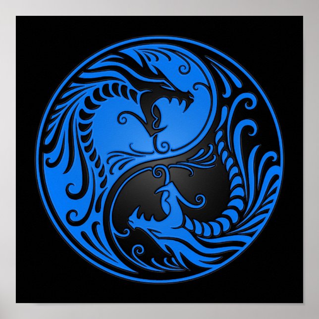 Poster Dragões de Yin Yang Azul e Negro (Frente)