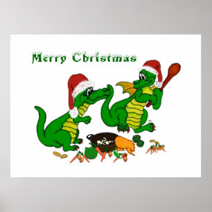 Póster Dragões - Feliz Natal! - hoje eu vou cozinhar