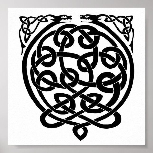 Poster Dragões Nó Celta - Preto e Branco (Frente)