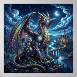 Poster Dragões Pai e Filho Celestiais ao Luar  