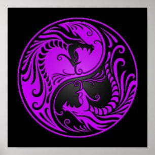 Póster Dragões roxos e pretos de Yin Yang