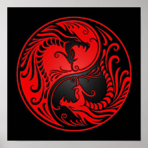 Póster Dragões vermelhos e pretos de Yin Yang