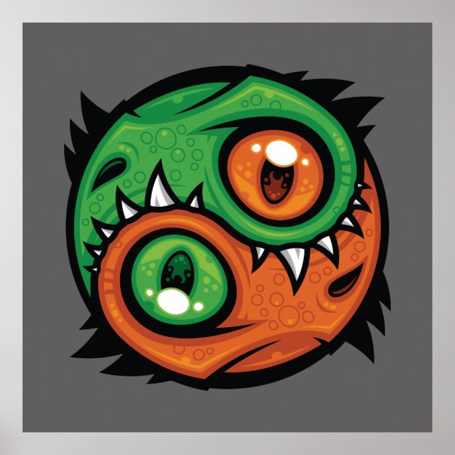 Poster Dragões Yin Yang Verde e Laranja (Frente)