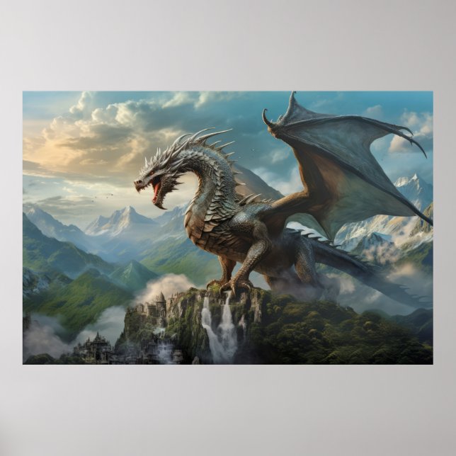 Poster Dragon Animal Creatation Fantasy Colorful Wall Art (Frente)
