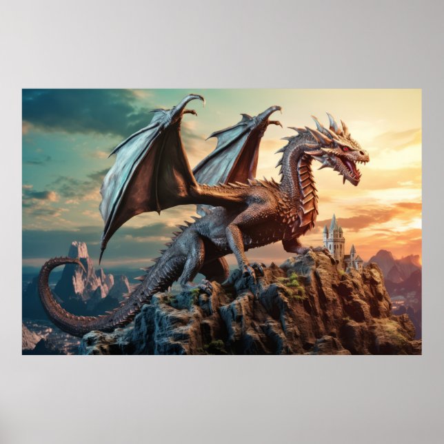 Poster Dragon Animal Creatation Fantasy Colorful Wall Art (Frente)