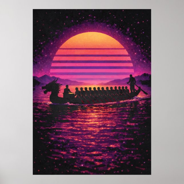 Poster Dragon Boat Race, Retro Synthwave Modern Paddling (Frente)