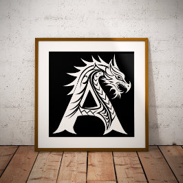 Poster Dragon Styled Letter A, Dragon Alphabet, Monogram