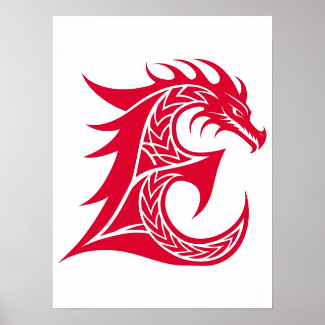 Poster Dragon Styled Letter E, Dragon Alphabet, Monogram (Frente)