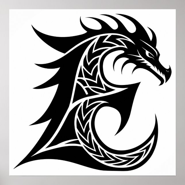 Poster Dragon Styled Letter E, Dragon Alphabet, Monogram (Frente)