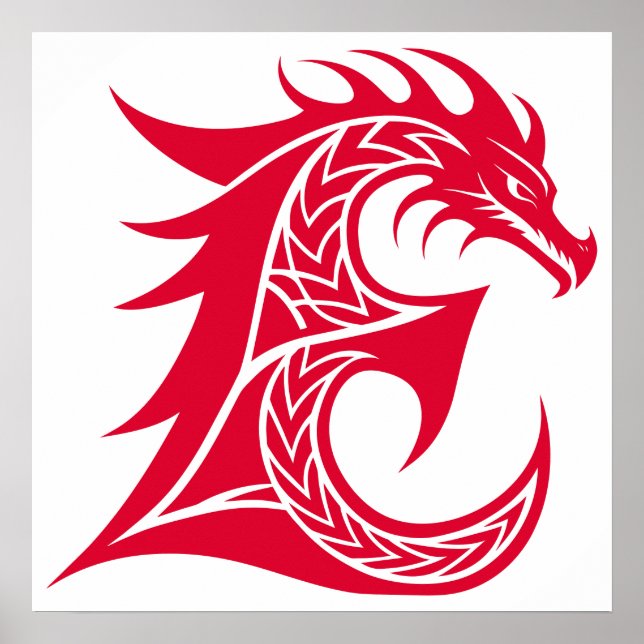 Poster Dragon Styled Letter E, Dragon Alphabet, Monogram (Frente)