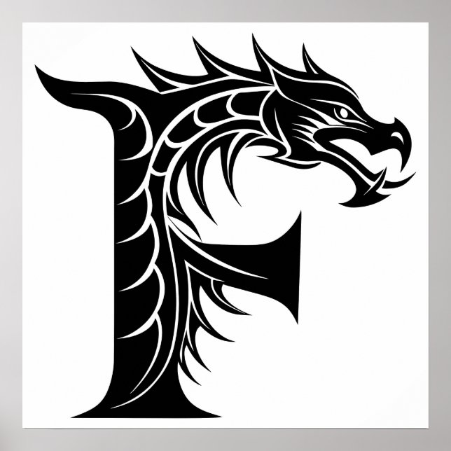 Poster Dragon Styled Letter F, Dragon Alphabet, Monogram (Frente)