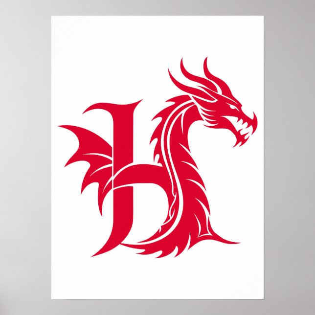 Poster Dragon Styled Letter H, Dragon Alphabet, Monogram (Frente)