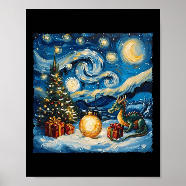 Poster Dragon Van Gogh Style Starry Night Winte (Frente)