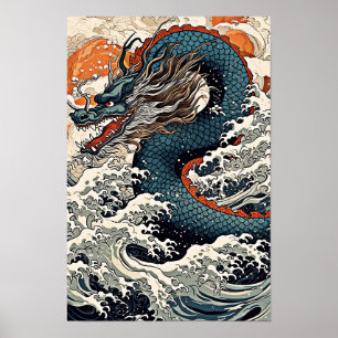 Poster Dragon Wall Poster, Ilustração de Arte Japonesa