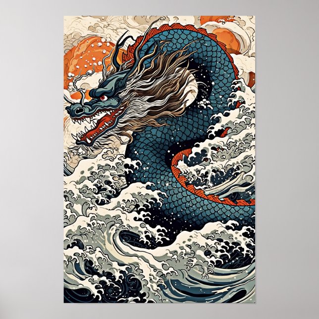 Poster Dragon Wall Poster, Ilustração de Arte Japonesa (Frente)