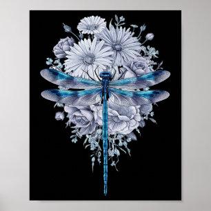 Poster Dragonfly Blue Watercolor Art Insetos Sobre a Terr