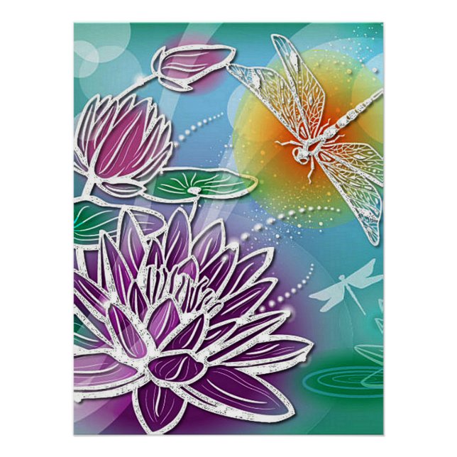 Póster Dragonfly Bonito Verão Moderna Arte Floral Moderna (Frente)