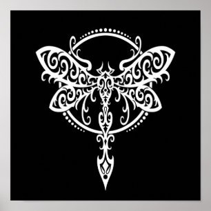 Póster Dragonfly branca em preto