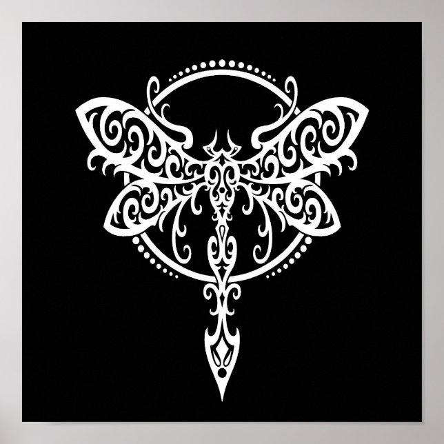 Póster Dragonfly branca em preto (Frente)