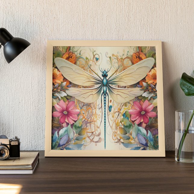 Poster Dragonfly E Flores Selvagens (Criador carregado)