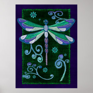 Póster Dragonfly Elegant Jeweled Folk Art