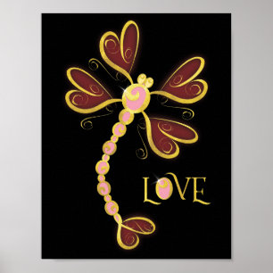 Póster Dragonfly "Love" Gold bonito design