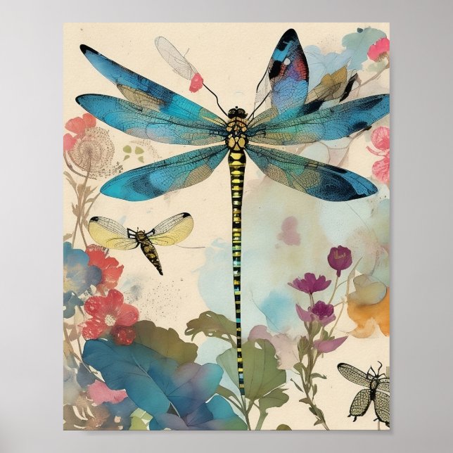 Poster Dragonfly Mixte Media Collage Ephemera Decoupage (Frente)