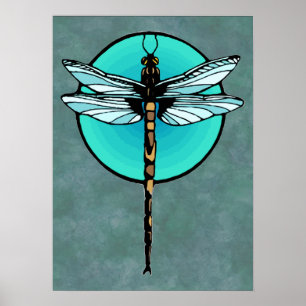 Poster Dragonfly no Círculo Turquesa