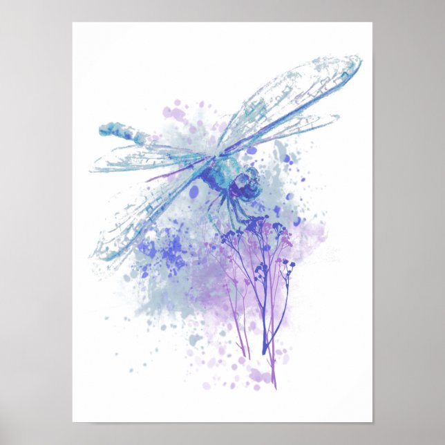 Poster Dragonfly Original em Blue Mauve Nature (Frente)