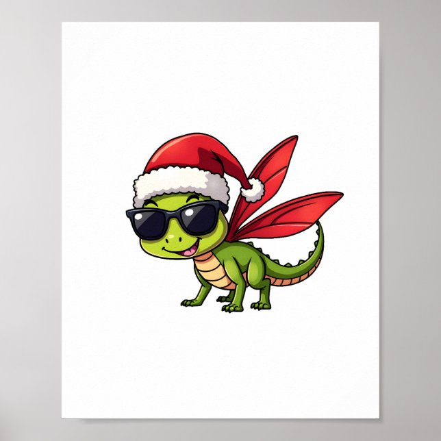 Poster Dragonfly Santa Hat Engraçado Xmas Kids (Frente)