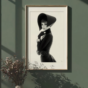 Poster Drama Escultural: Ícone de Moda Monocromática