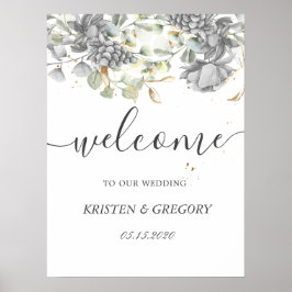 Poster dramático prata dourado floral Casamento Bem-vindo