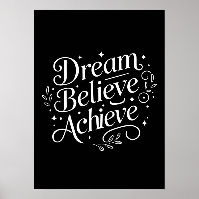 Poster Dream Acredite em Achieve - Gym, Hustle, Sucesso (Frente)