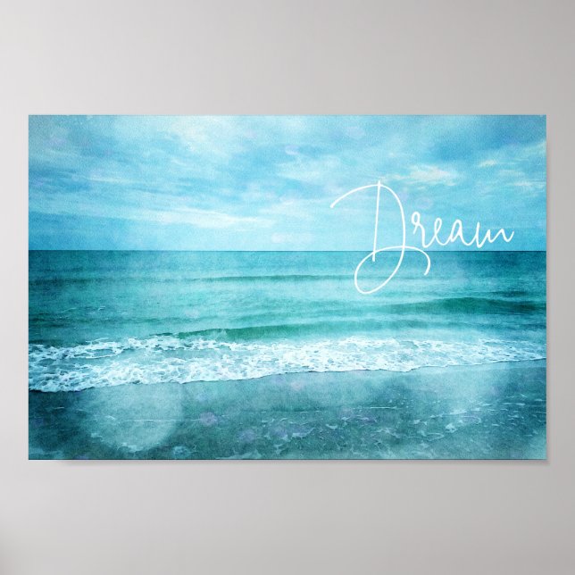Poster Dream Beach Cote Teal Blue Ocean Citações (Frente)
