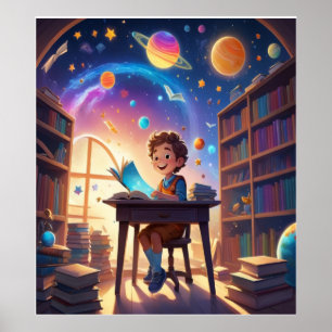 Poster "Dream Big: Aprendizado espacial infantil enquadro