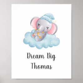Poster Dream Big Blue Elephant Baby Boy Wall Art