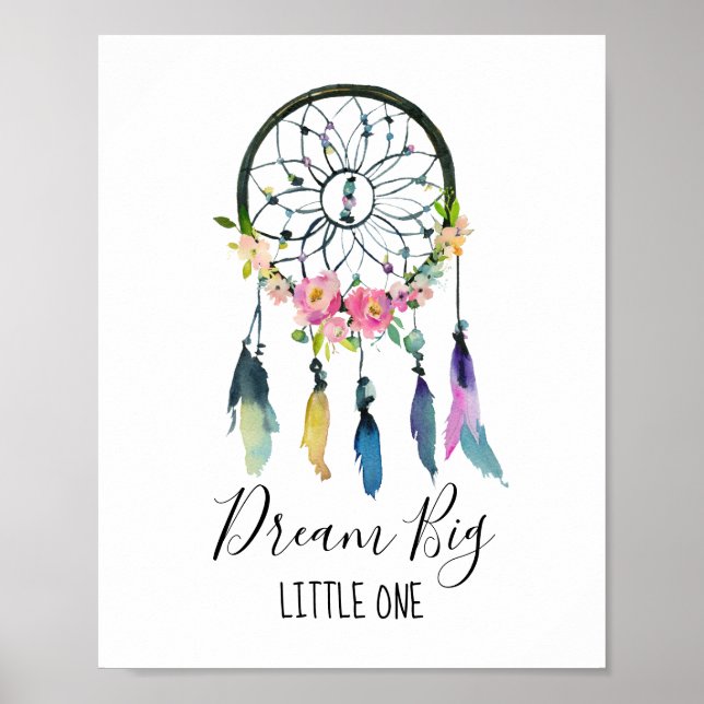 Poster Dream Big Little One Dreamcatcher Baby Nursery (Frente)