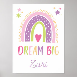 Poster Dream Big Rainbow Hearts Stars Girls