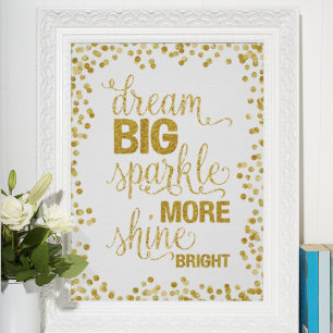 Póster Dream Big Sparkle Mais Brilhante Dourado Confetti