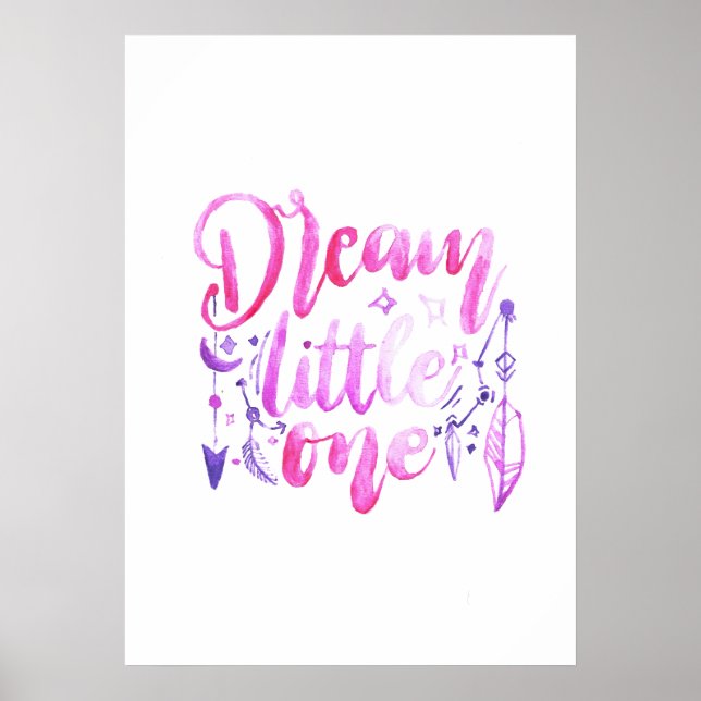 Poster Dream Little One Pink Purple Watercolor Nursery  P (Frente)