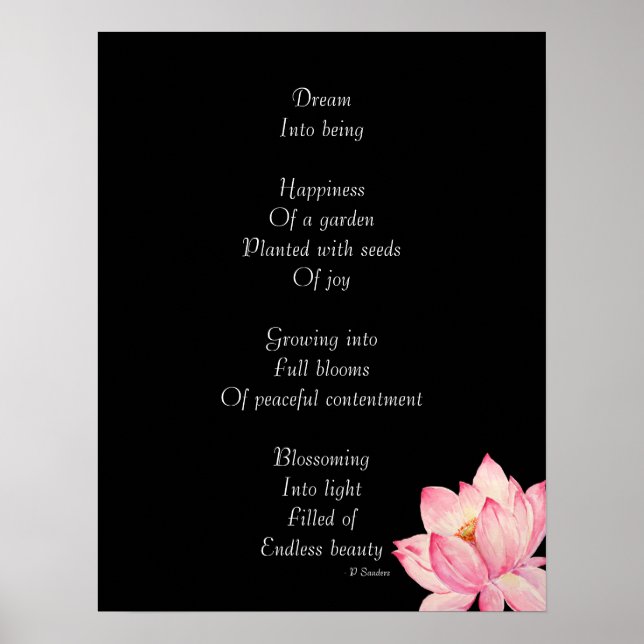 Póster Dream Poem com Flor de Lotus (Frente)