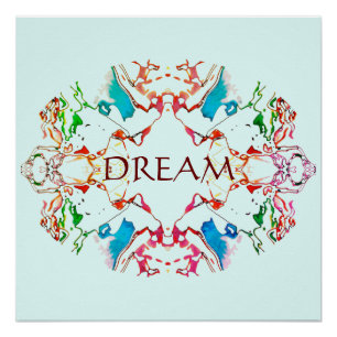 Póster "Dream" Red Blue Burgundy Mandala sobre Aqua