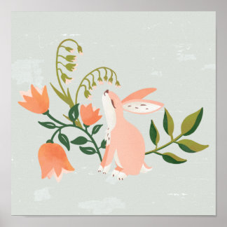 Poster "DreamBunny" Coelho Rosa Bonito Arte Floral