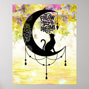 Poster Dreamcatcher com gato   Siga os seus sonhos
