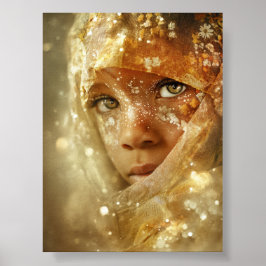 Poster Dreamlike Children Portrait | Golden Veil Gaze
