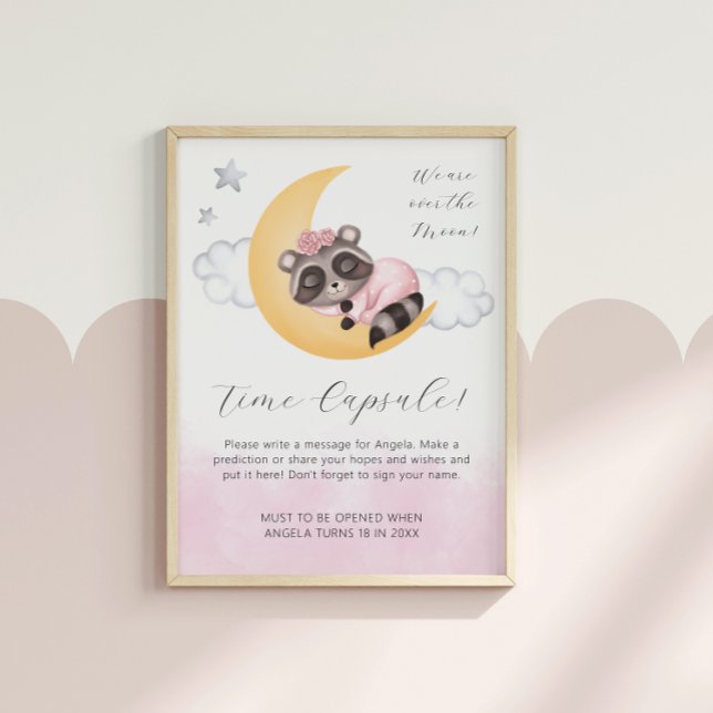 Poster Dreamover sobre a cápsula do Chá de fraldas da Lua (Dreamy Over the Moon Baby Shower Time Capsule Poster)