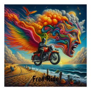 Póster Dreamscape de Motociclo Psicodélico