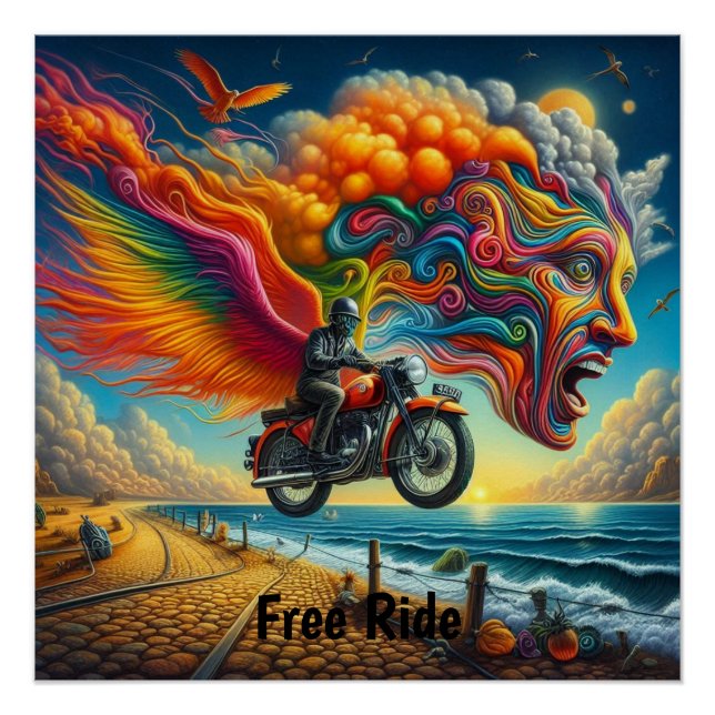 Póster Dreamscape de Motociclo Psicodélico (Frente)